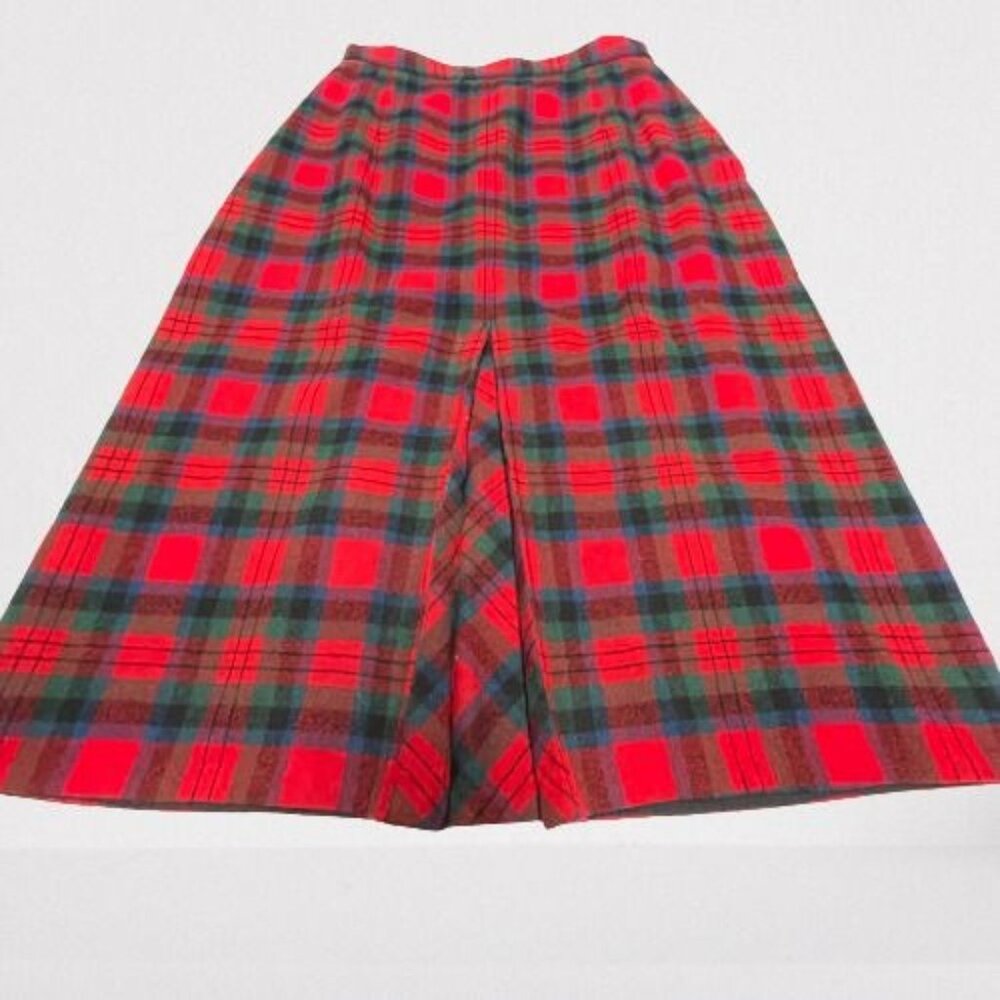 Vintage Pendleton Youth Wool Red Green Plaid A-Line Midi Skirt Sz 14 Front Pleat